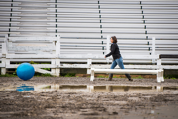 Donna showing the ball obstacle